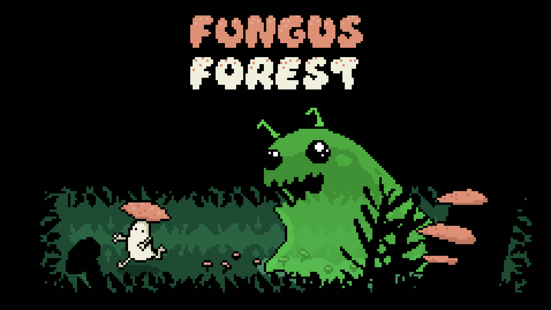 Fungus Forest : un petit champignon fuit une limace géante dans la forêt.